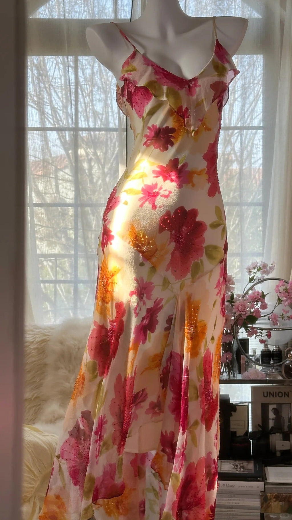 Colorful Romantic Floral Elegant Fashion Exquisite Beaded Long Chiffon Ball Dress Evening Dress Party Dress Valentine's Day Date Dress Wedding Guest Dress 4007