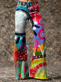 Women's Retro Bohemian Colorful Floral Art Print Casual Slim-fit  Flare Pants