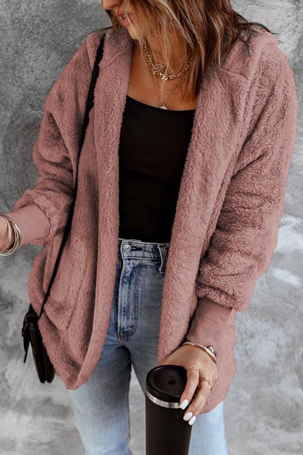Soft Fleece Hooded Open Front Coat