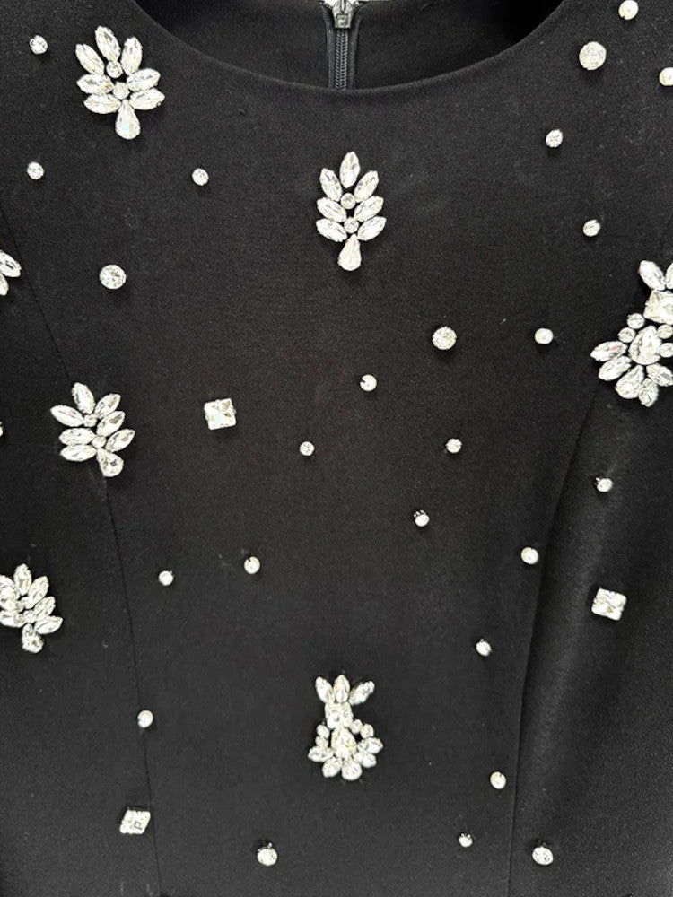 Long Cape Sleeve Crystal Maxi Dress Black