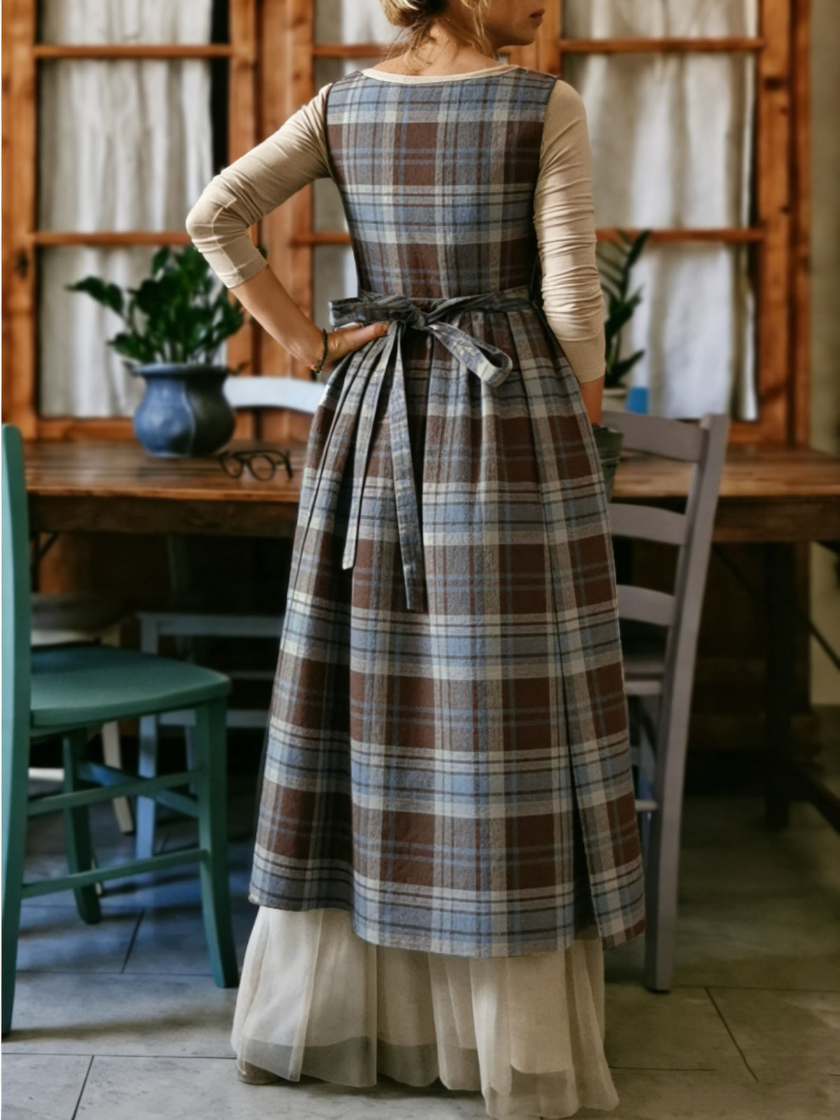 Earthy Brown & Blue Plaid Apron