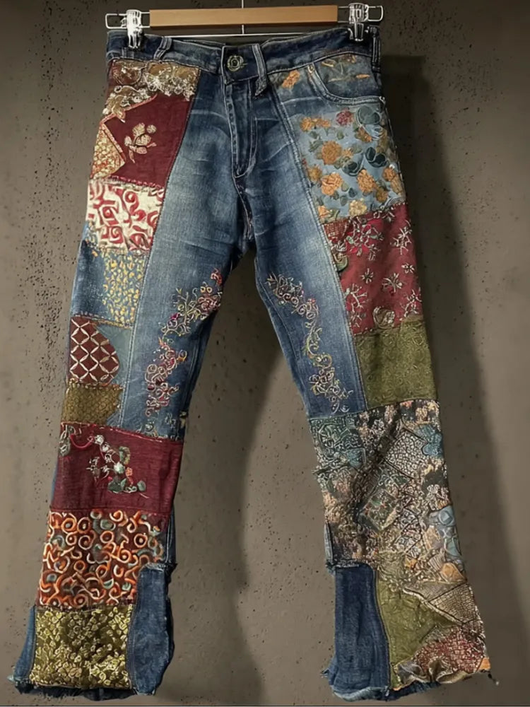 Bohemian Floral Patchwork Vintage Jeans