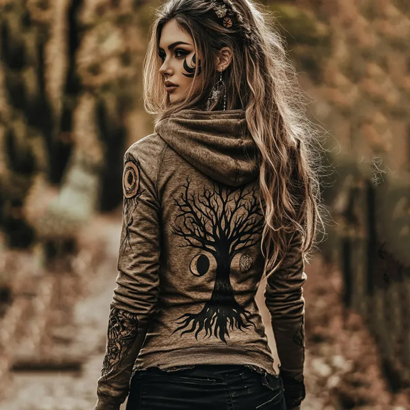 Women's Tribal Life Of Tree And Moon Totem Hoodie