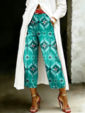 Women's Vintage Totem Art Casual Wide Denim Pants