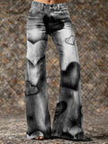 Women's Retro Heart Art Print Casual Washed Pants