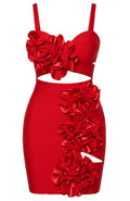 Floral Ruffle Dress Red