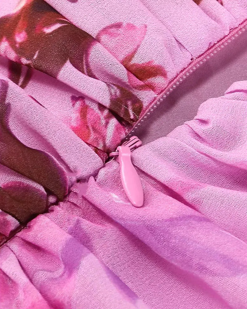 Halter Floral Ruffle Maxi Dress Pink