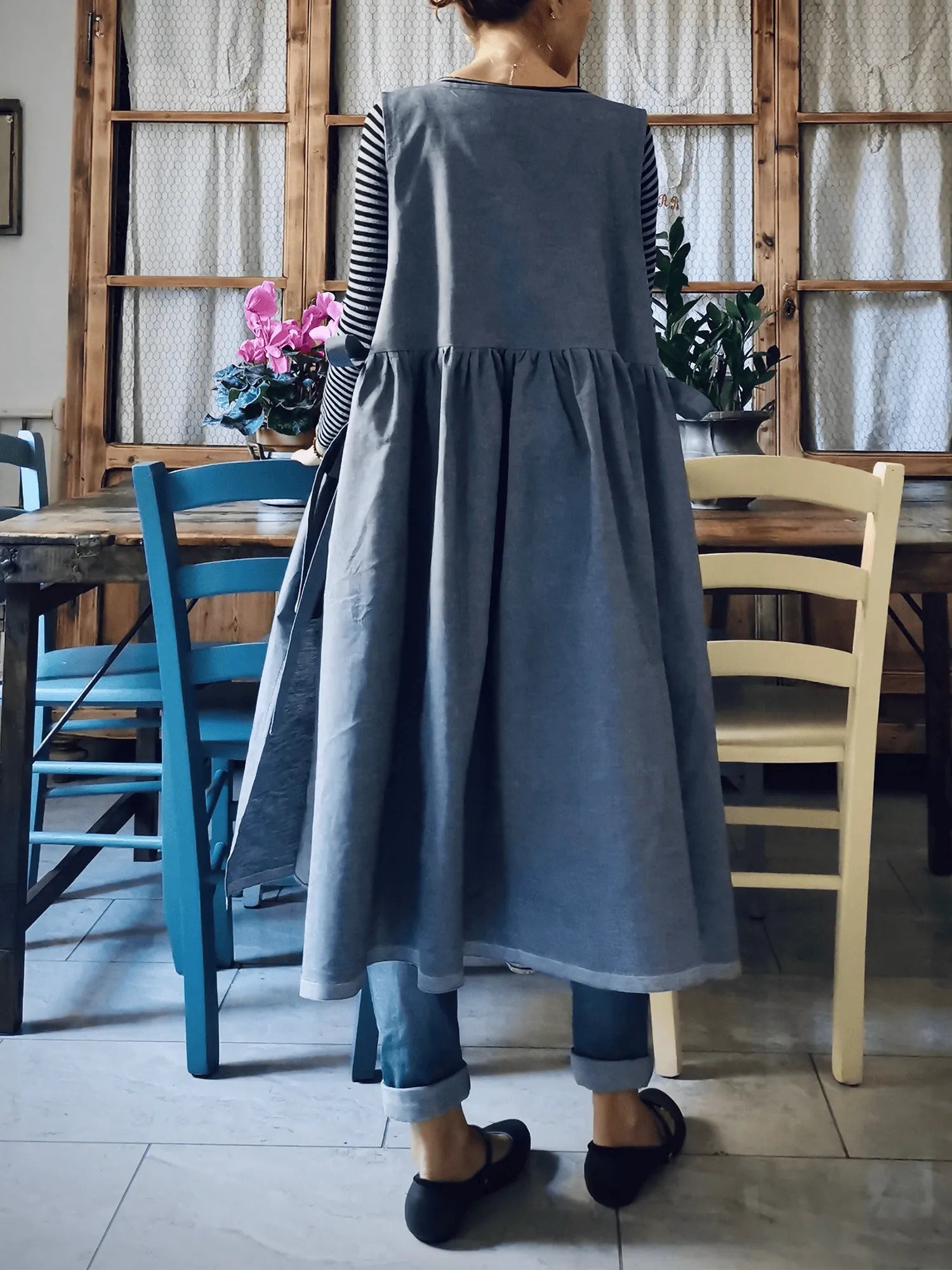 Blue  and Cotton Kitchen Apron