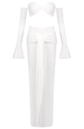 Long Sleeve Bardot Two Piece Maxi Dress White