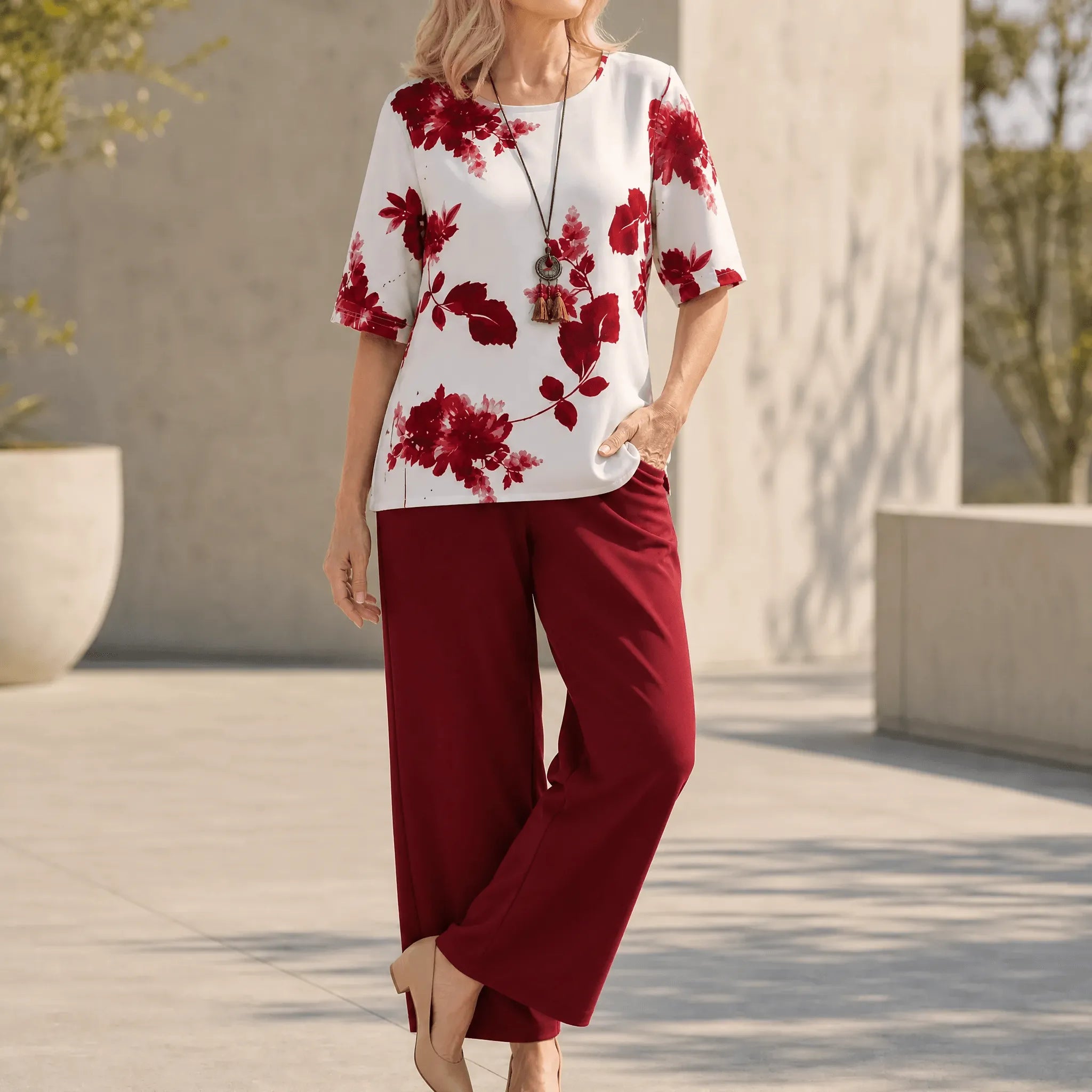Avery – Women's Floral Top & Wide-Leg Pants Set
