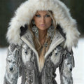 Vintage Western Wolf Turquoise Beaded Tassels Fur Trim Hooded Cardigan