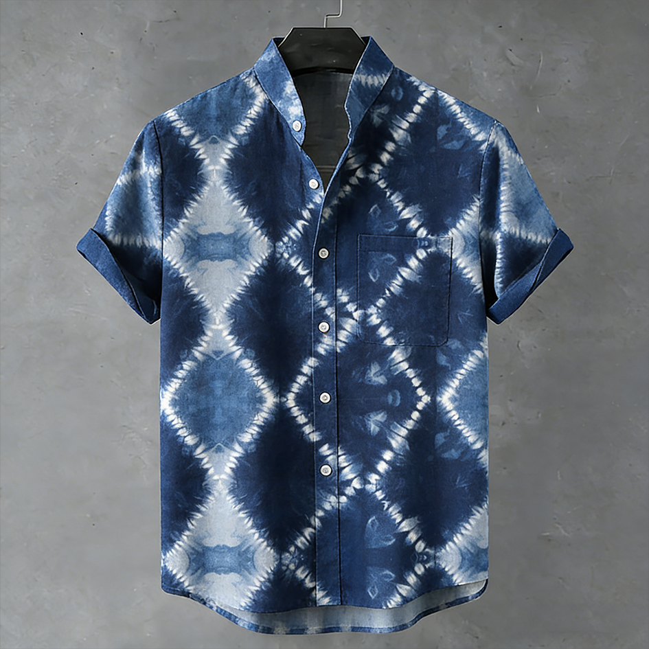 Japanese Art Style Geometric Printed Short Sleeve Shirt