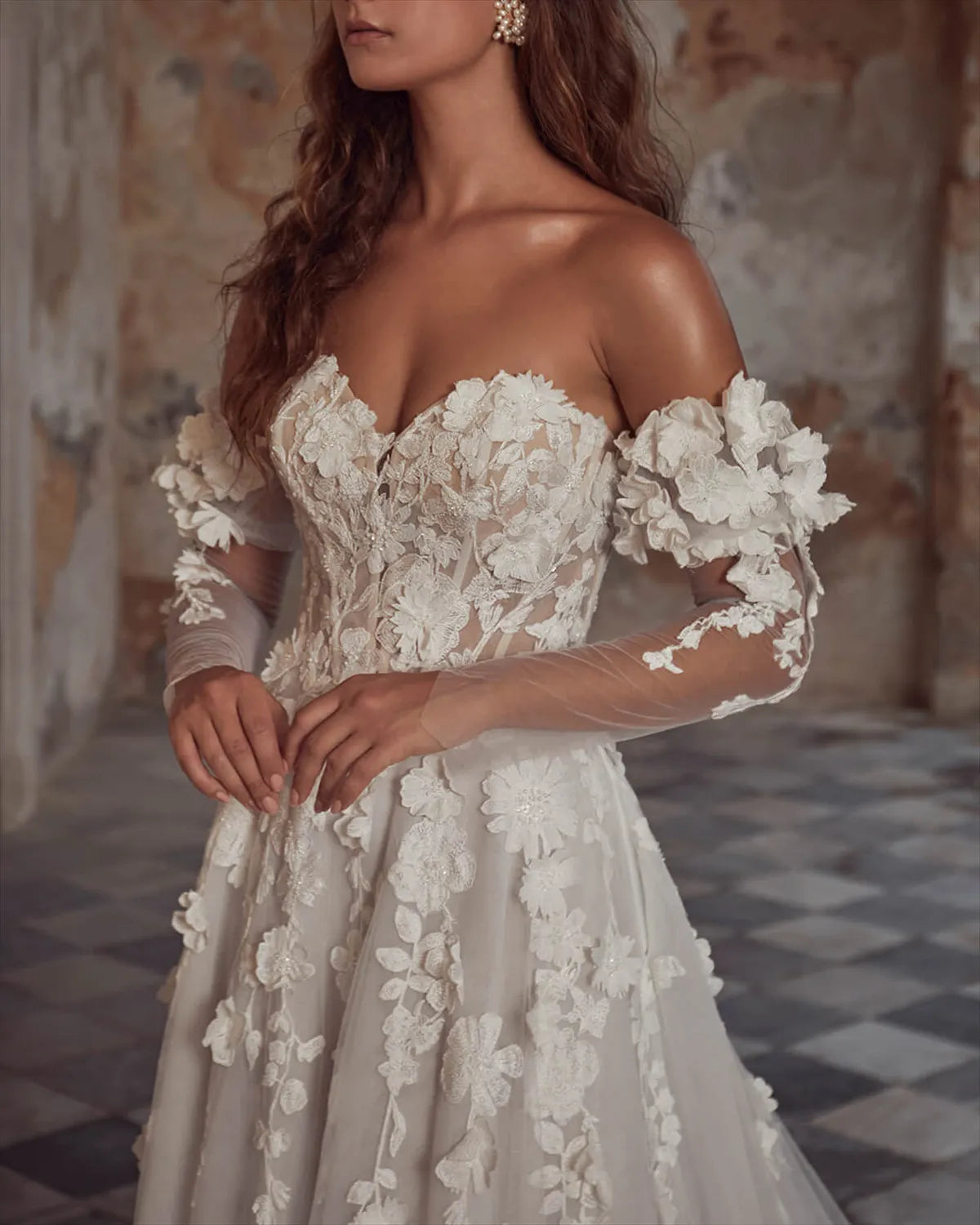 Women's Solid Color Lace Mesh Wedding Dress