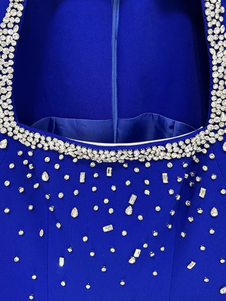 Cape Sleeve Crystal Maxi Dress Blue