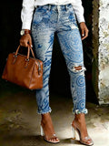 Women's Vintage Ethnic-print Artistic-print Jeans With Pockets