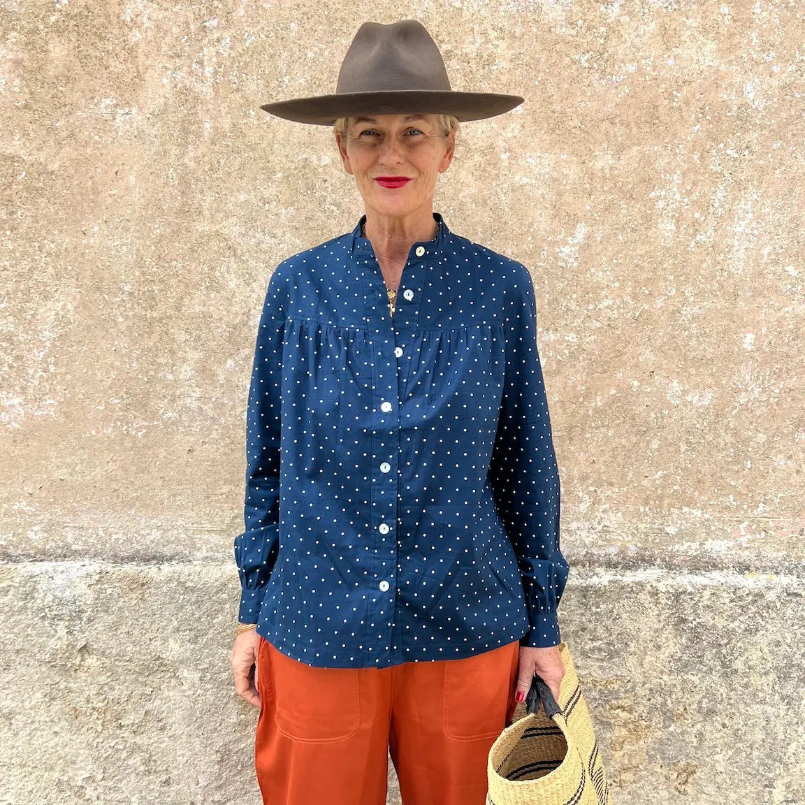 Blouse Small Polka Dots N. 18 - French Vintage Gathered Shirt with Mandarin Collar | Dadihouse