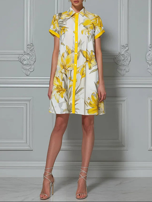 Sunshine Lily Vibrant Floral Button-Down Mini Dress