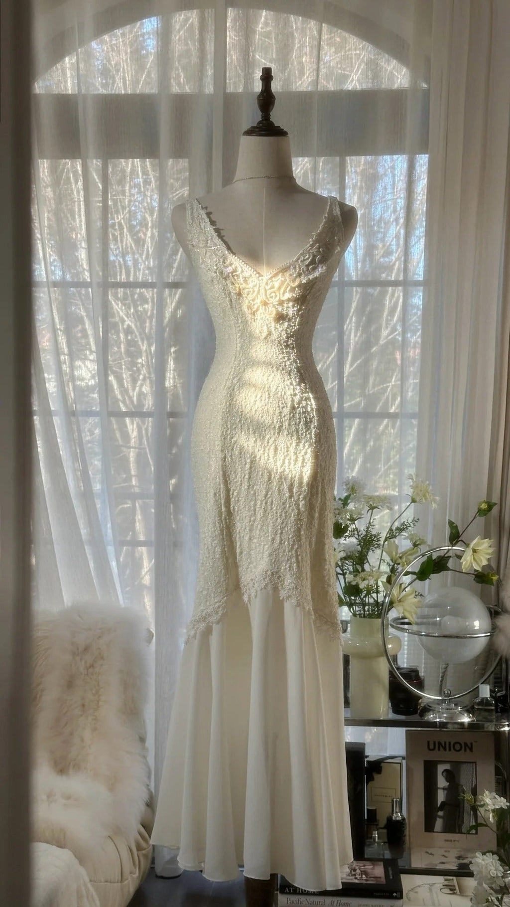 Ivory White Romantic Fashion Elegant Exquisite Lace Long Chiffon Ball Gown Evening Dress Birthday/Wedding Guest/Holiday Party Dress Prom Dress Valentine's Day Date Dress 4028