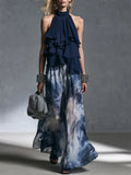 Resort Luxe Halter Ruffle Top & Watercolor Palazzo Pants Set