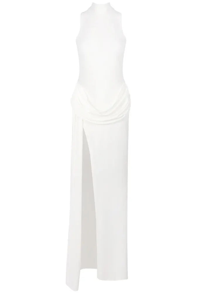 Draped Detail Maxi Dress White