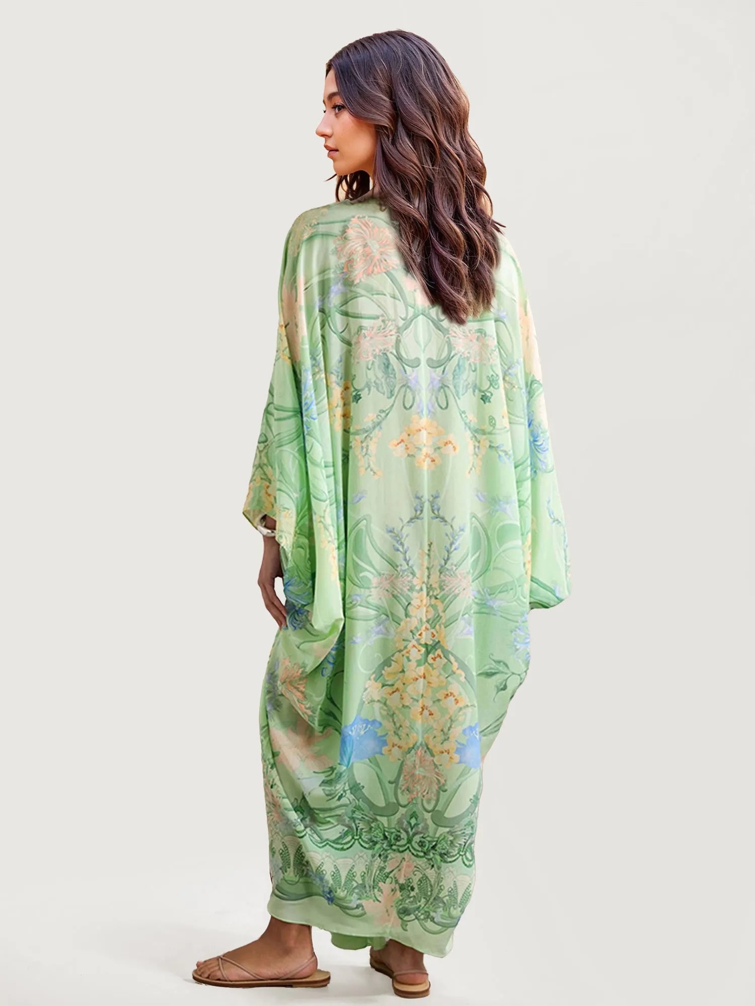 Unique Floral Print V Neck Oversized Midi Dress
