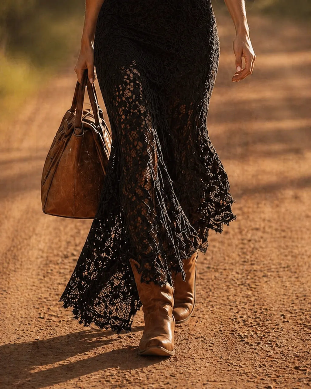 Black Lace Boho Maxi Dress with Deep V-Neck