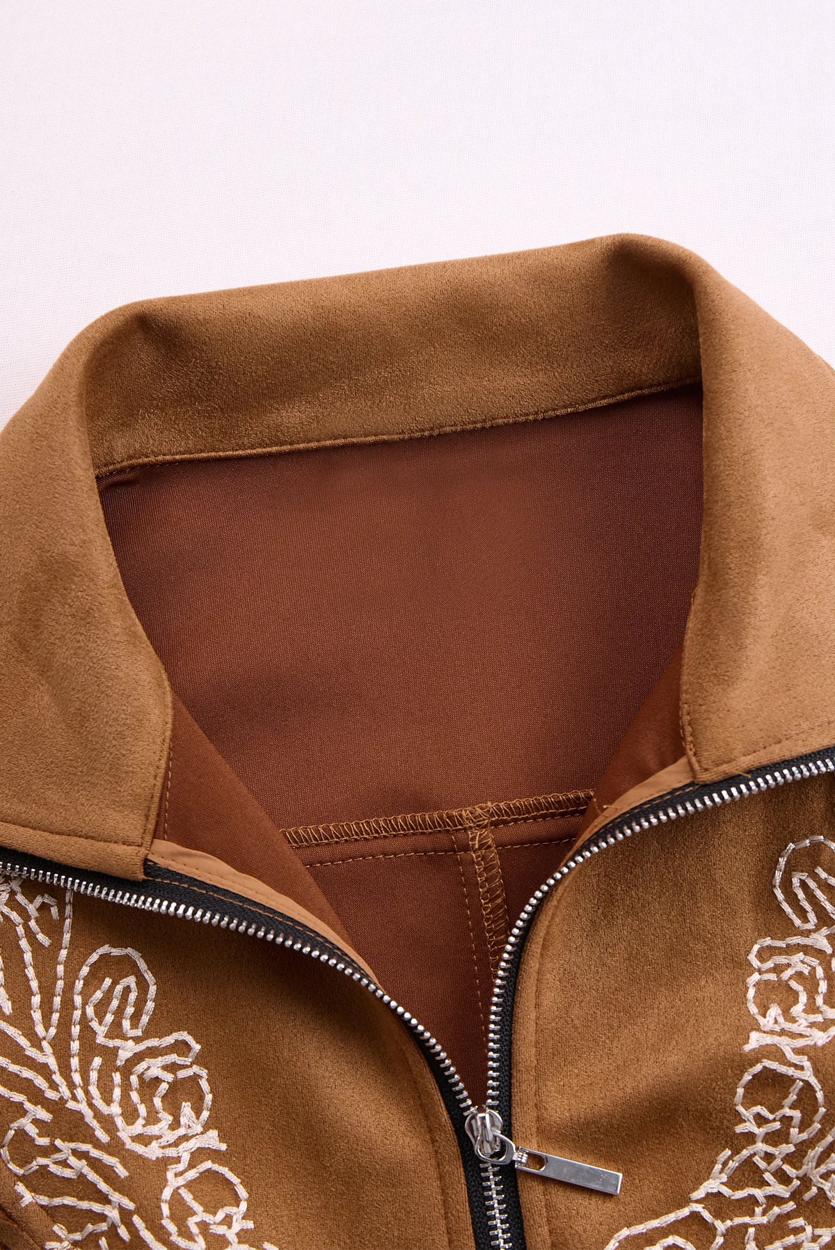 Vintage Western Style Embroidered Tassel Long Sleeve Brown Suede Mini Dress