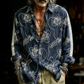 Men's Retro Flower Embroidery Pattern Casual Linen Shirt