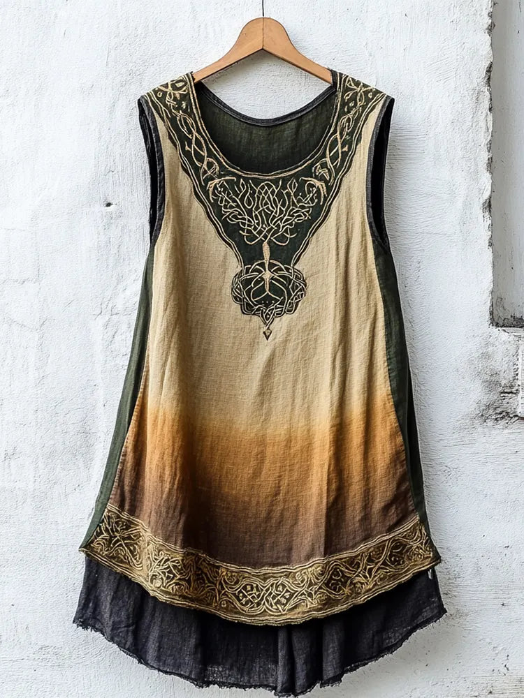 Women's Viking Tree Of Life Celtic Knot Gradient Art Linen Sleeveless Top