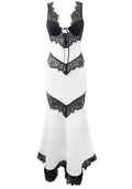 Lace Insert Maxi Dress Black White