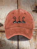 Japanese Art Black Cat Print Washed Hat
