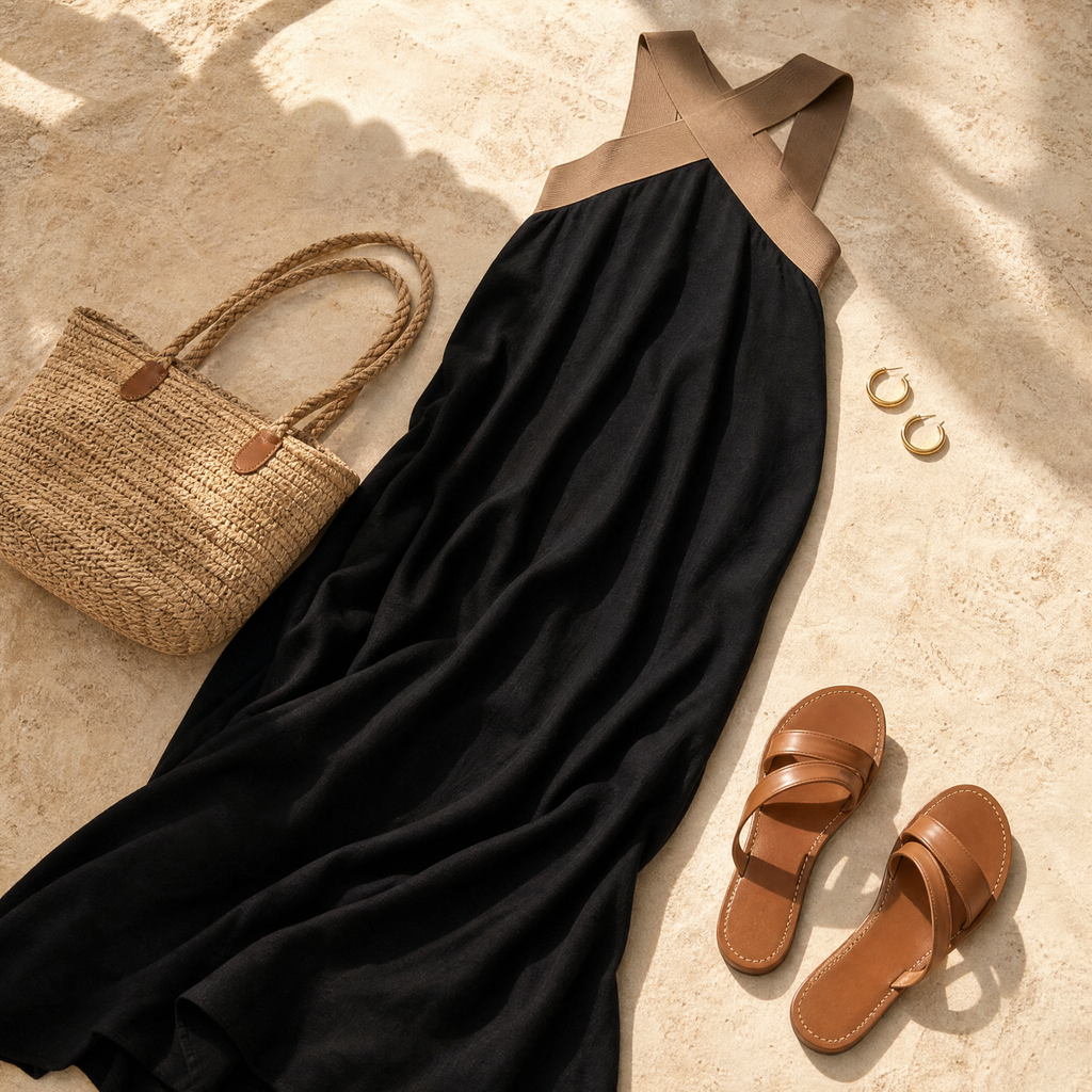 Solivia - Two-Tone Halter Maxi Dress