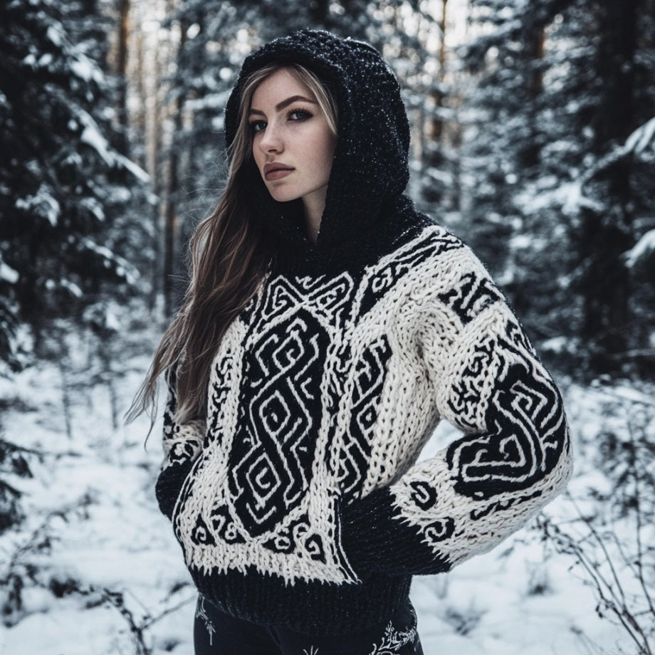 Women's Viking Celtic Knot Vintage Pocket Hooded Sweater