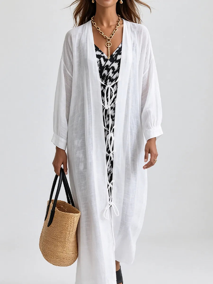 Vacation Sun Protection Two-Way Lightweight Linen Gauze Tie-Up Cover-Up Dress
