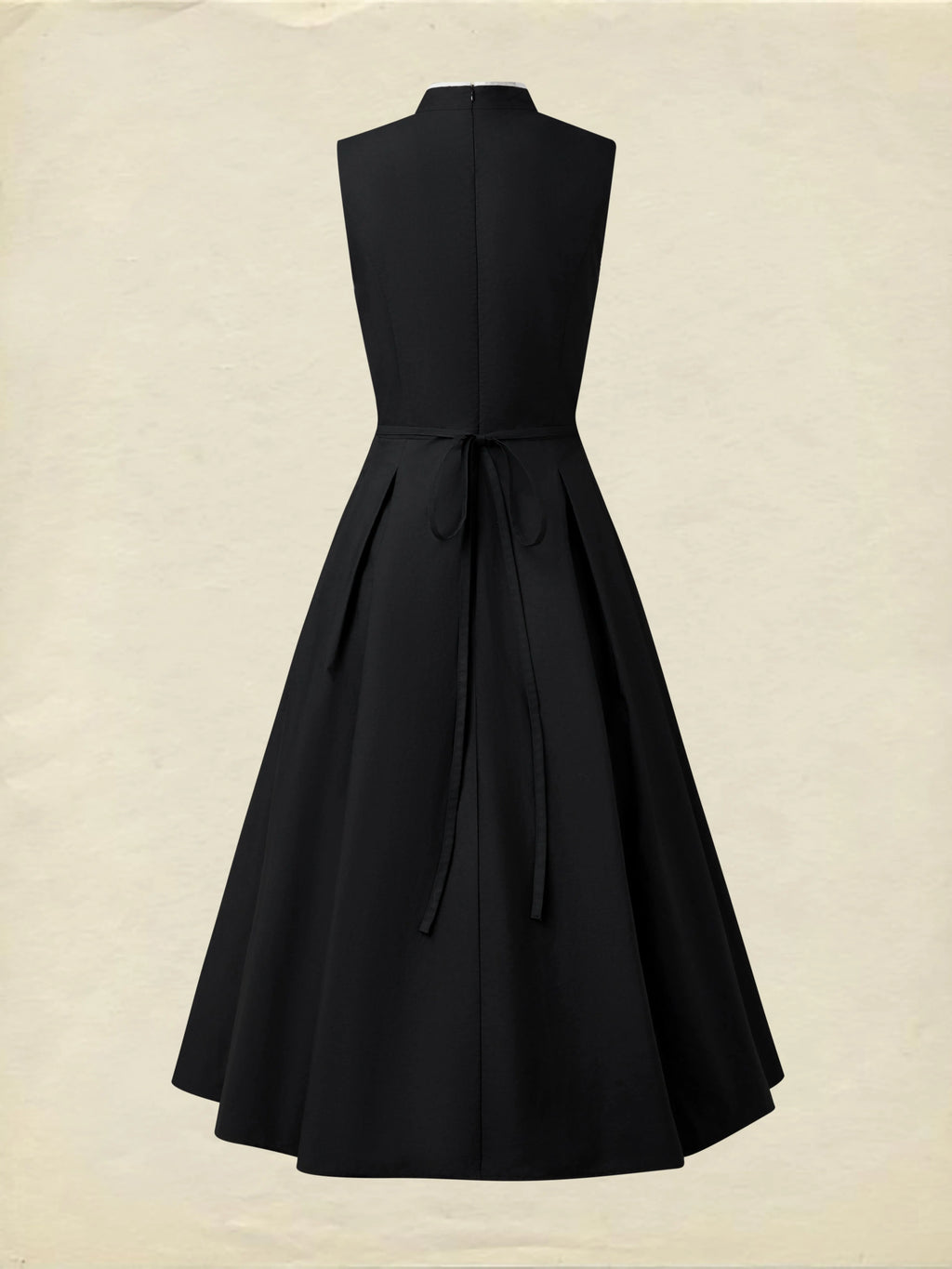 Midi Cotton Dress, Sleeveless, Plain, French Vintage, Black