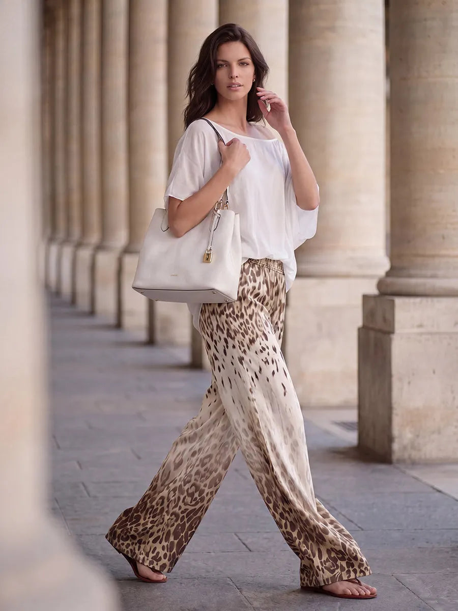 Loose Wide Leg Elasticity Gradient Leopard Pockets Trousers Wide Leg Pants