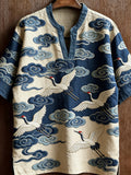 Vintage Cranes & Clouds Art Pattern Cozy Linen Tunic