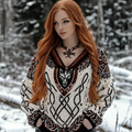 Women's Viking Wolf Jacquard Celtic Style Knit V-neck Sweater