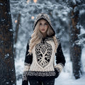 Women's Viking Tree Of Life Jacquard Cozy Knit Hooded Sweater