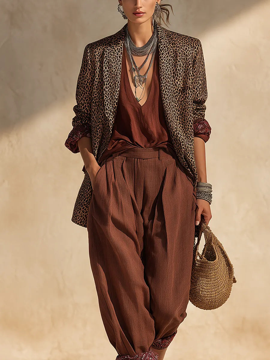 Bohemian Brown Leopard Print Suit