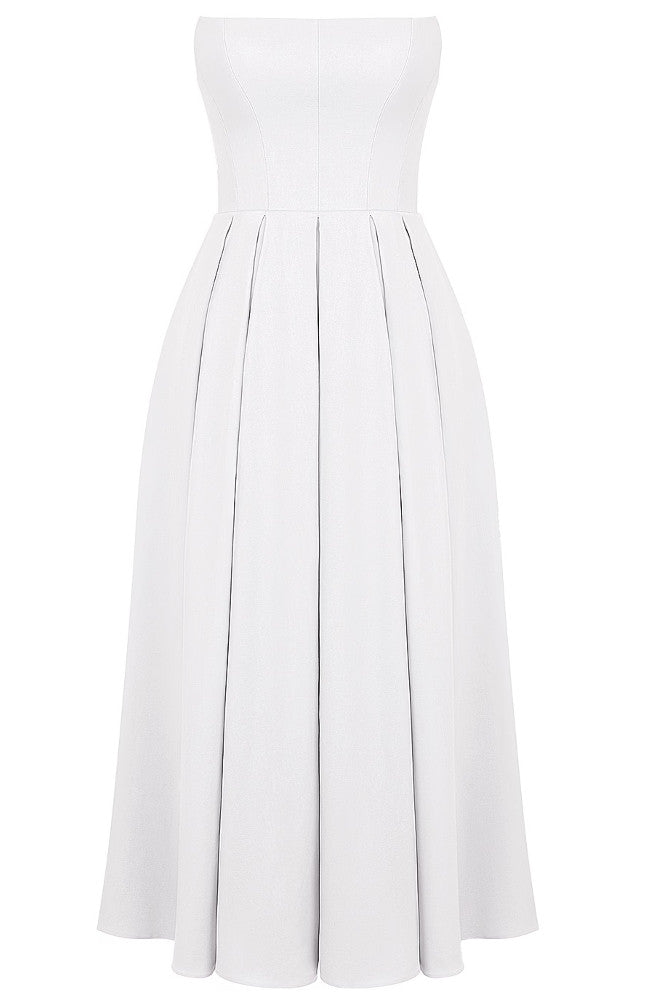 Strapless A Line Midi Dress White