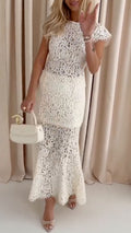 Cream Lace Top & Midi Skirt Co-Ord Set