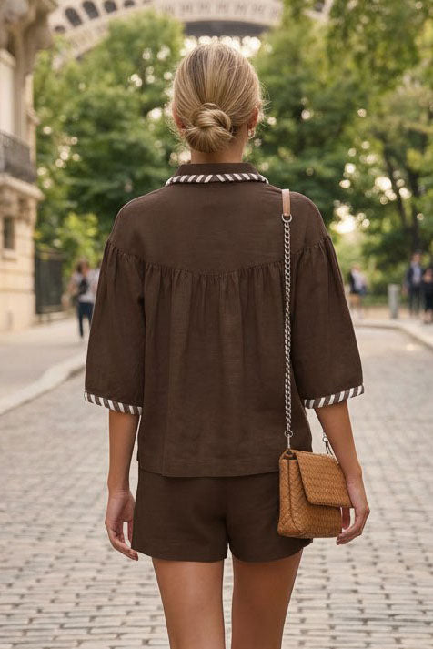 WHIPSTITCH COLLAR LINEN BLOUSE