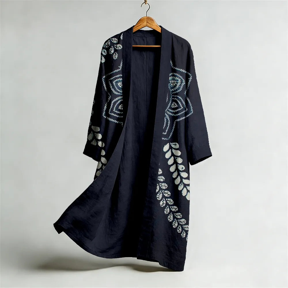 Vintage Japanese Tie Dye Art Flowy Linen Long Kimono