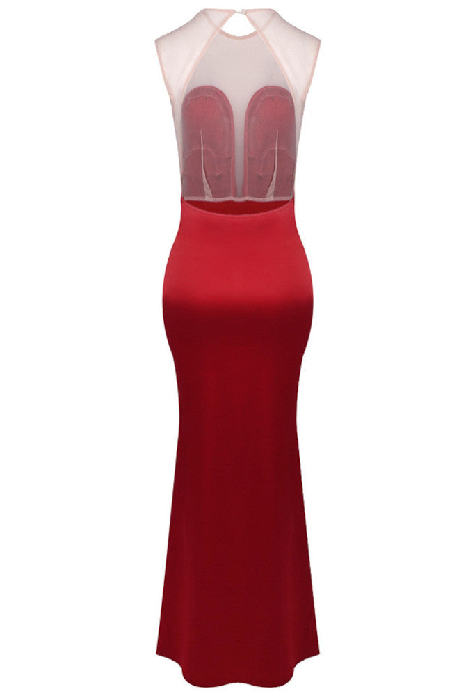 Mesh Insert Tassel Maxi Dress Red