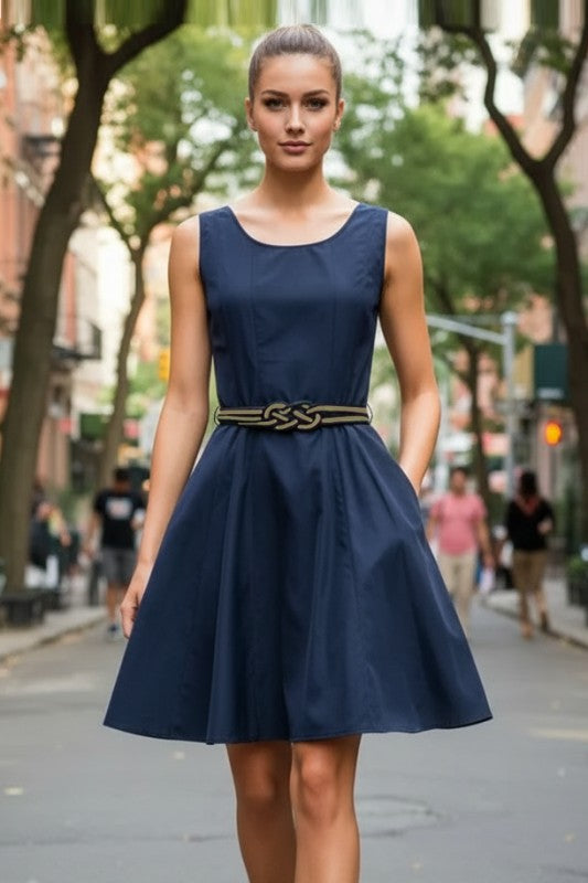Flare Dress with Twisted Rope Belt