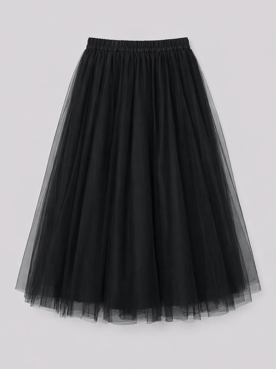 Layered Tulle Peplum Midi Skirt