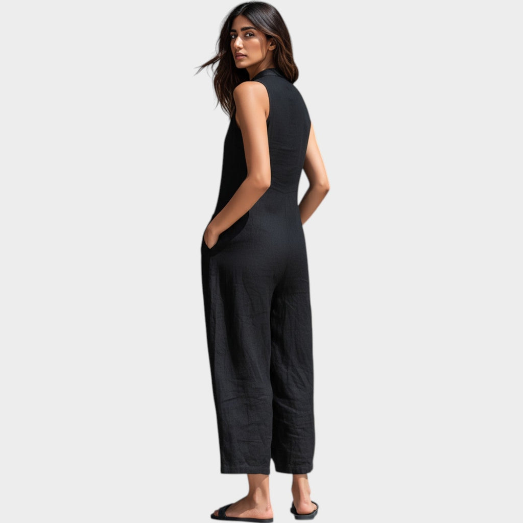 Sleeveless ButtonâFront Jumpsuit