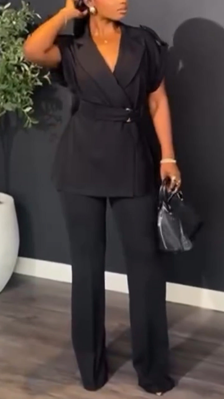 Women Collar Solid Color Commuting Suit with Temperament