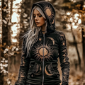 Vintage Mystical Tribal Stars And Moon Print Women's Zip Hoodie Jacket